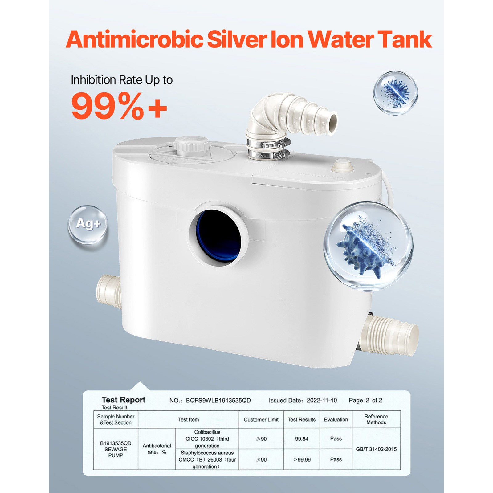 Macerator Pump 900W 48 GPM Flow 40 ft Head Lift Pump Toilet Basement Sink