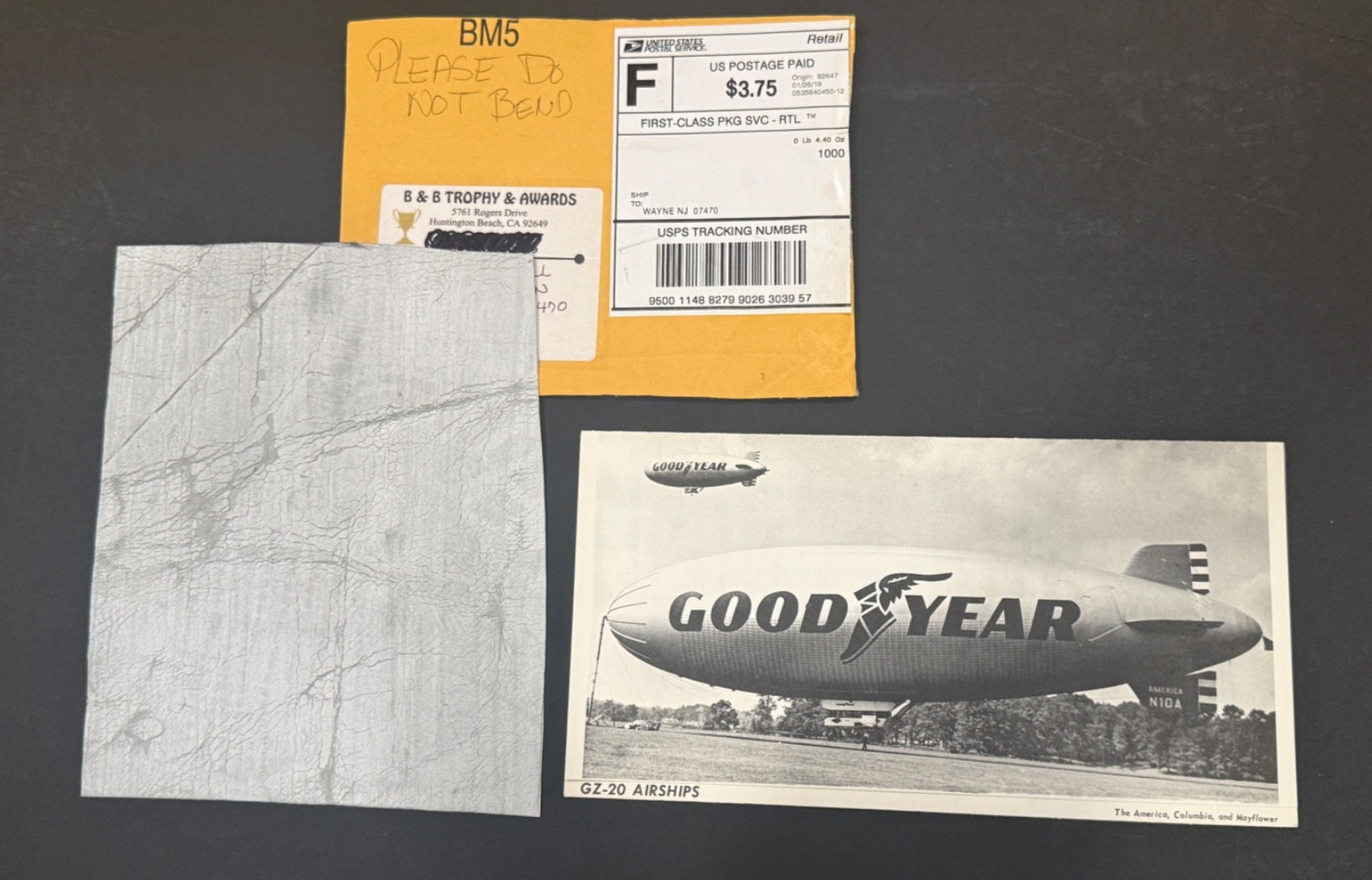 Goodyear Blimp Airship Fabric Piece & GZ-20 Layout Diagram Aviation