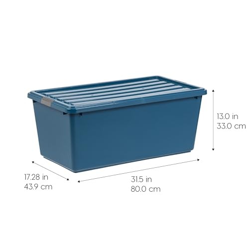 91 Qt Stackable Plastic Storage Bins with 91 Qt. - 4 Pack Eco-Friendly Navy