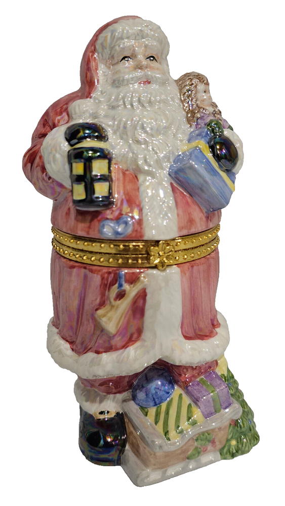 Santa Trinket Boxes Hinged with Colorful Painted Presents