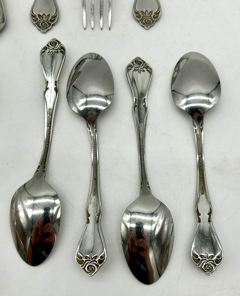 13 Pc Lot 1881 Rogers Stainless Oneida Flatware Arbor Rose Flatware Spoon Fork