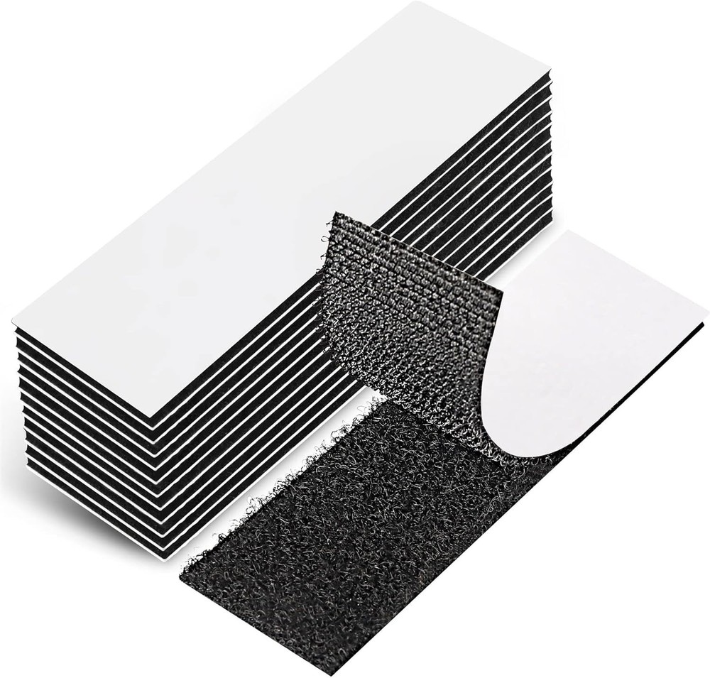 12 Pack Double-Sided Hook and Loop Tape - Black, Reusable, Easy to Use Adhesive