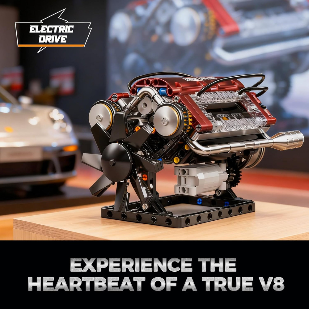 V8 Engine Building Blocks Sets, V8 Engine Model Kit, Runnable Model Engine Build