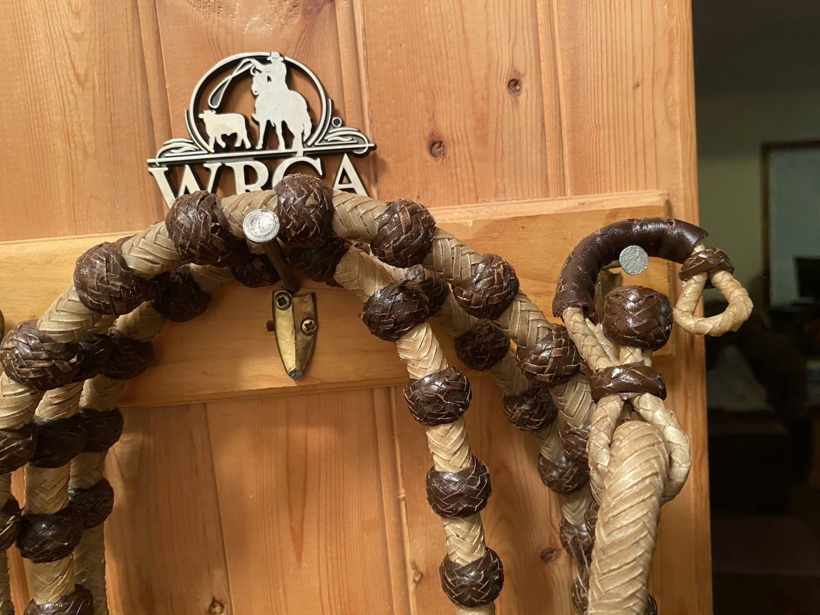 Vintage Western Braided Rawhide Romel / Romal Reins 60 Brown Buttons Vaquero