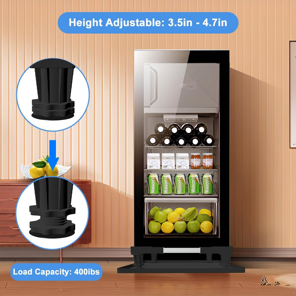 Mini Fridge Stand with Silicone Drip Tray, Universal Adjustable Base with 4 Stro