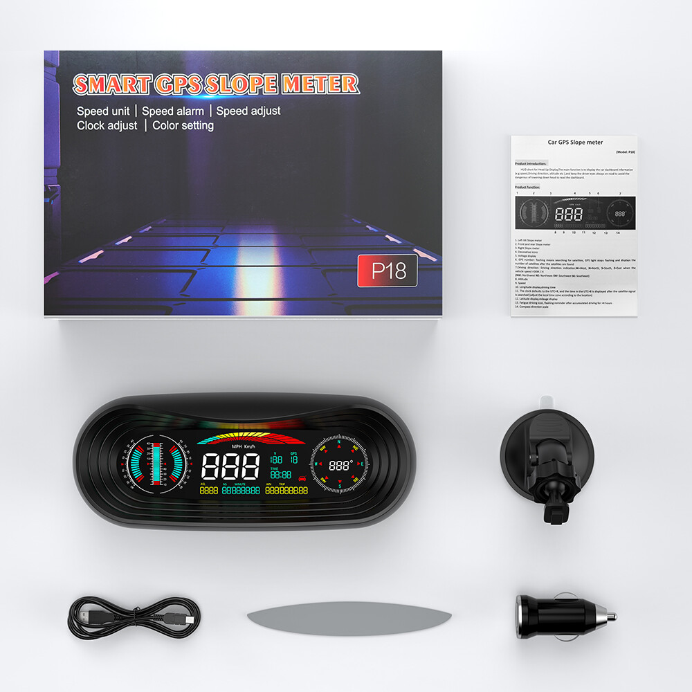 ANCEL P18 GPS Digital Speedometer Head Up Display Meter Compass High-precision