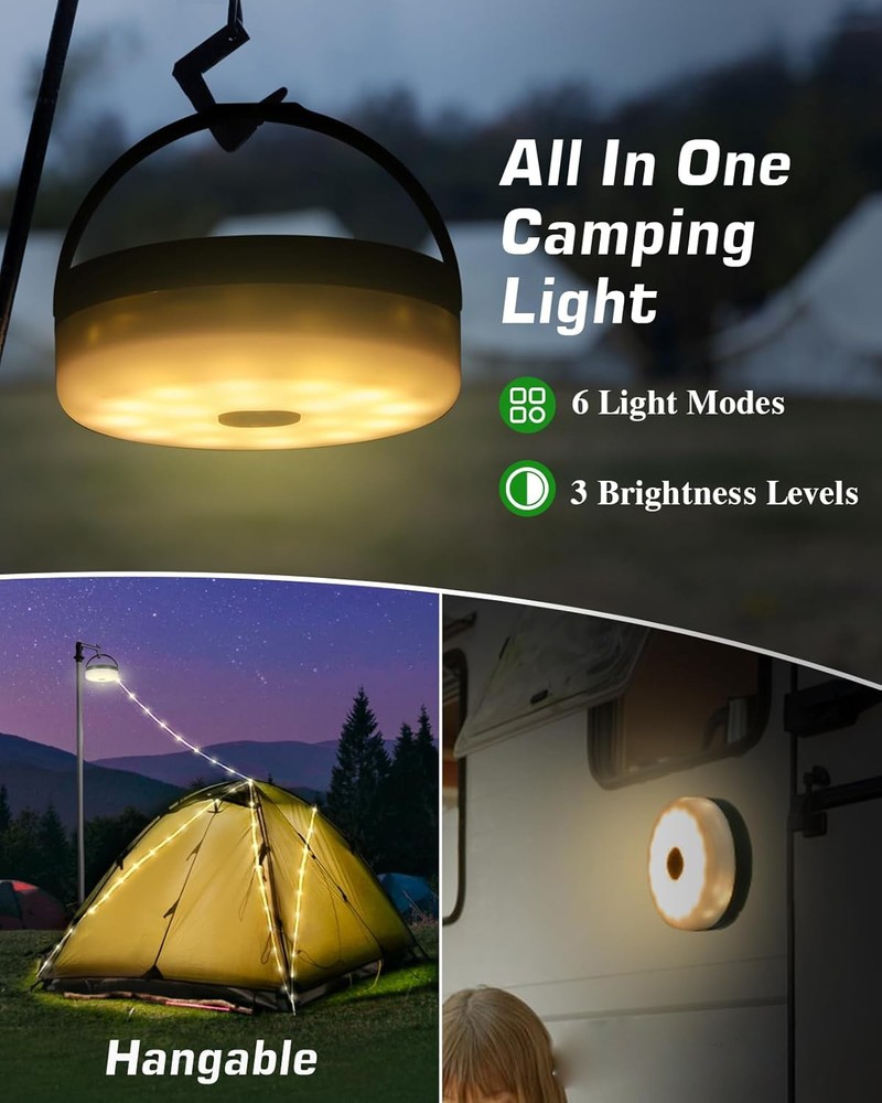 Portable Camping String Lights USB Rechargeable 33FT LED Tent Light Waterproof