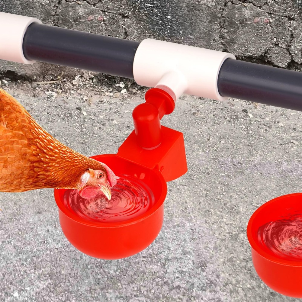 8 Chicken Water Cups Feeder Automatic Chicken Waterer System with Tee Fitting...