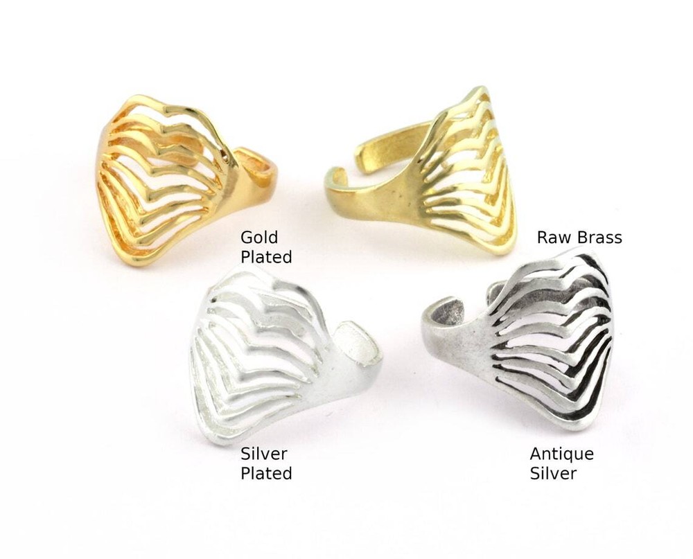 2pcs Lines Ring Adjustable Raw Brass,Antique Silver Shiny silver-gold (8us) 5367