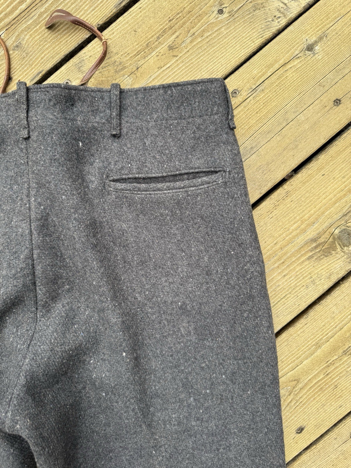 True Vintage 40s 50s Wool Trousers 36x28 Charcoal High Waist Suspender