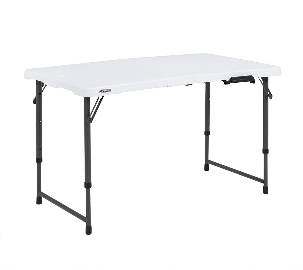 Fold-in-Half Adjustable Folding Table, 4 Foot