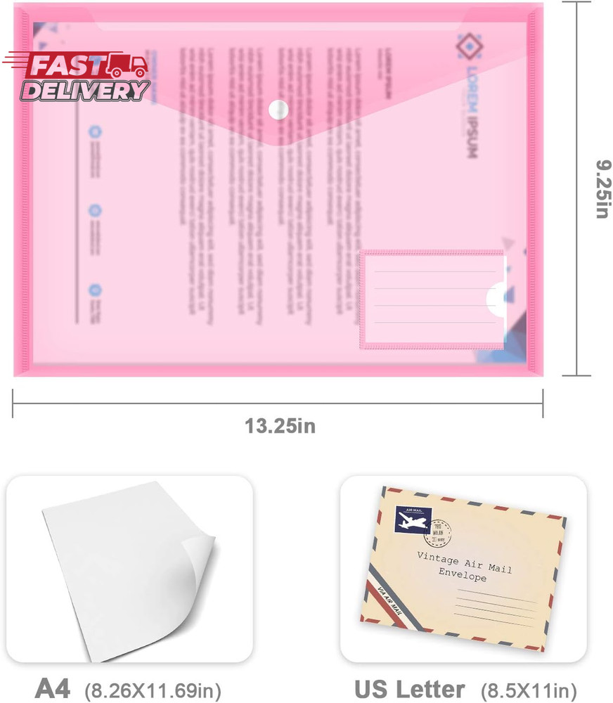 10 Pack Plastic File Folders with Label Pockets - US Letter & A4 Size Clear Docu