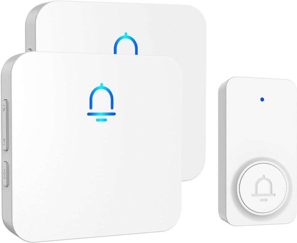 Wireless Doorbell - 2 Receivers, 1000ft Range, Adjustable Volume, White