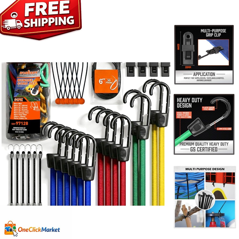 31-Piece  Bungee Cords Set: Strong, Durable & Scratch-Free Solution