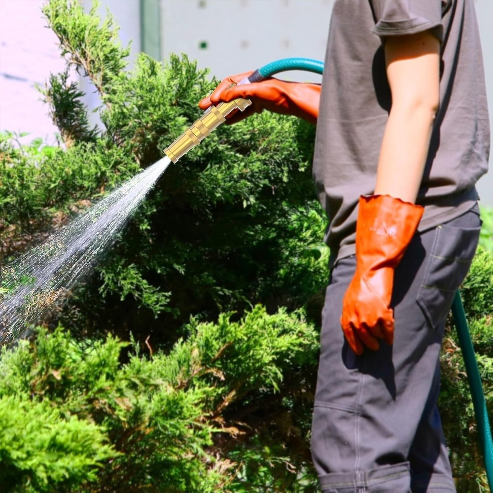 Solid Brass Adjustable Garden Hose Nozzle Set - 4 Spray Holes for Max Flow