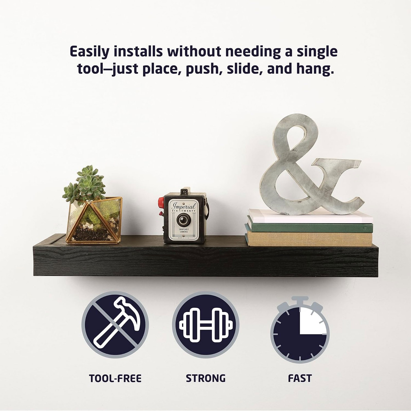 High & Mighty 18 Inch Modern Floating Shelf Holds Up To 15 lbs, Black (2 Pack)