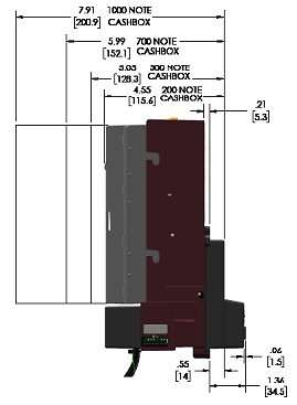Pyramid Dollar Bill Acceptor Validator, Upstacker, 500 Bill, 12 VDC, 7600-UB1-US