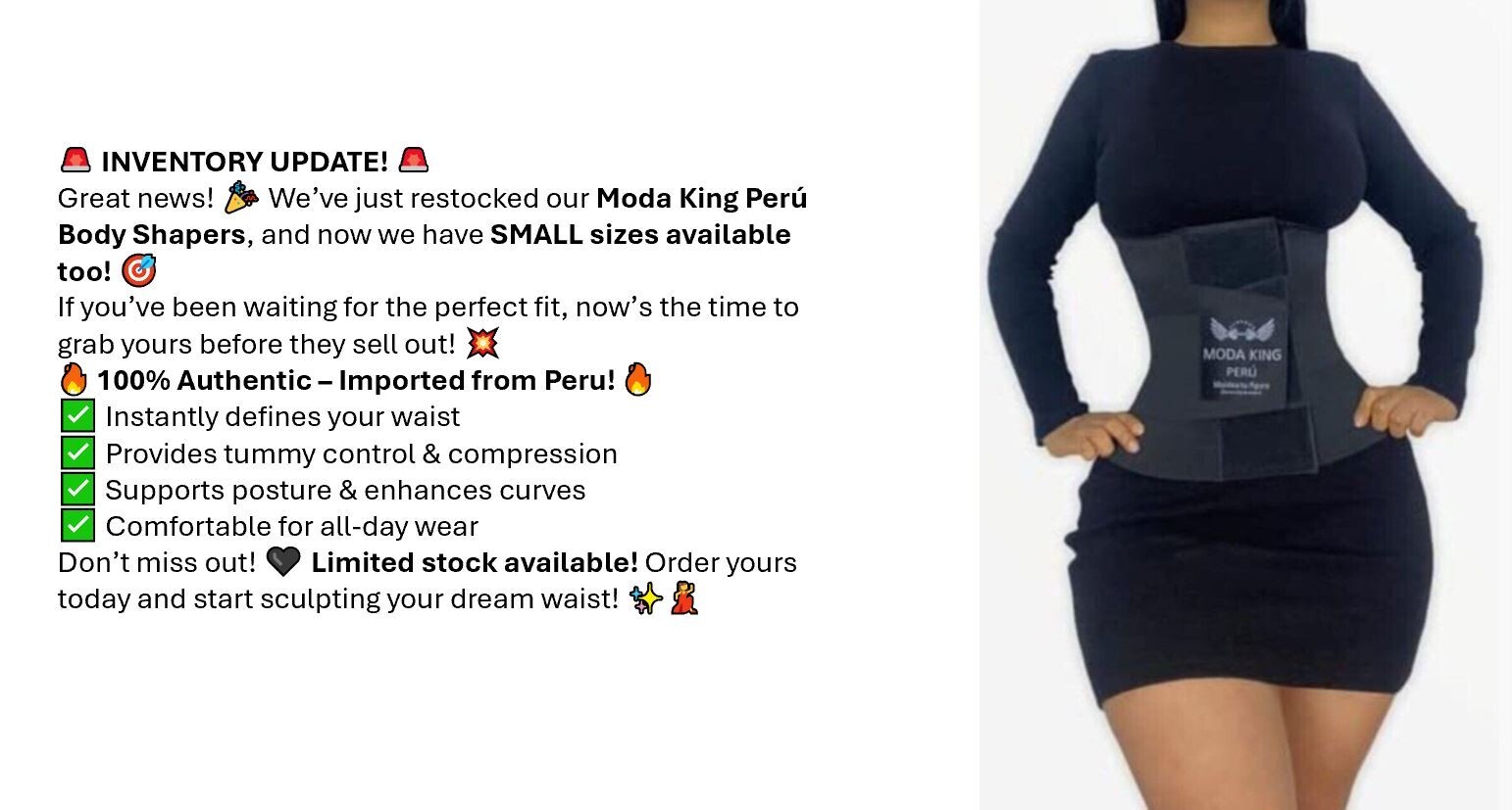 Moda King Perú Reloj de Arena-Hourglass Body Shaper Black-XXS, XS, S, M, L, XL