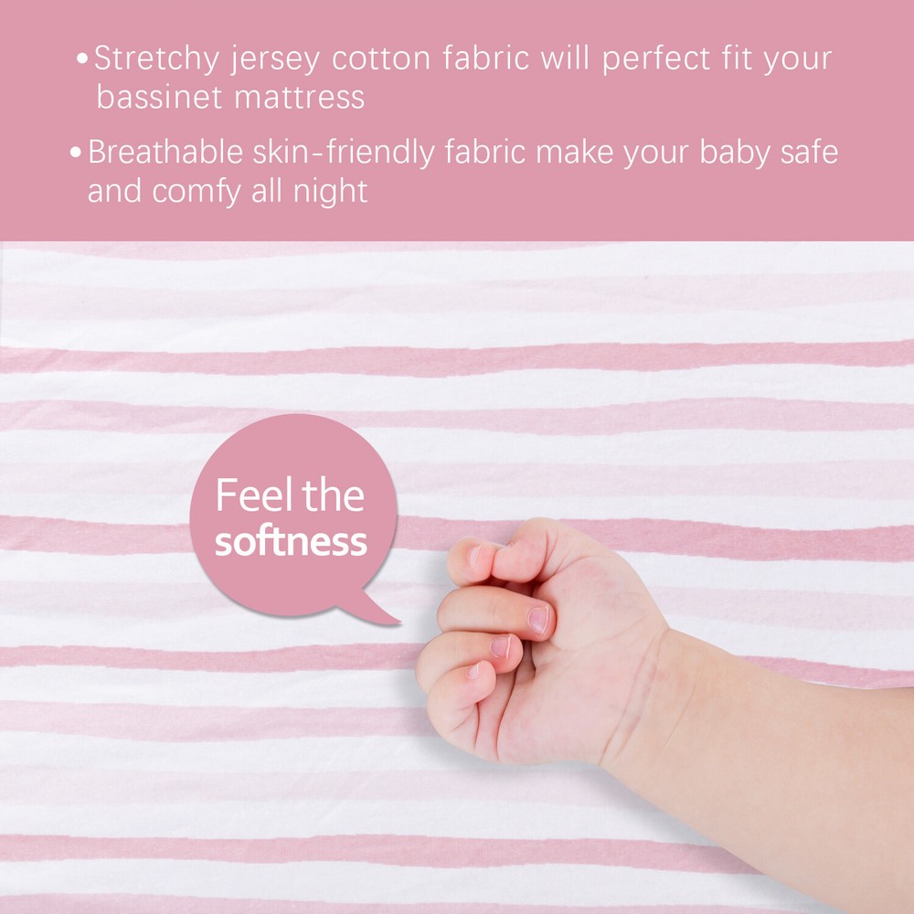 Bassinet Fitted Sheets 100% Jersey Knit Cotton Sheets 2 Pack Multi-size Options