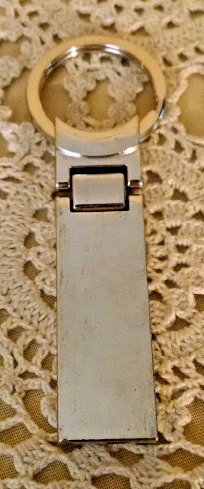 BMW Keychain Silver Metal Logo Enamel Medallion Link Used Rectangular Blue White