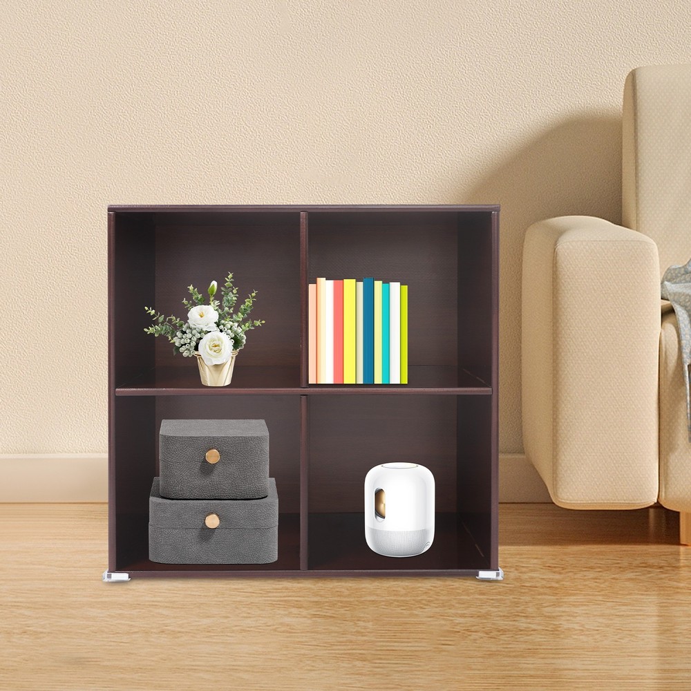 2-Tiers Floor Bookshelf,Solid Wood Bookshelf w/4 Compartments,Cube Bookcase 28cm