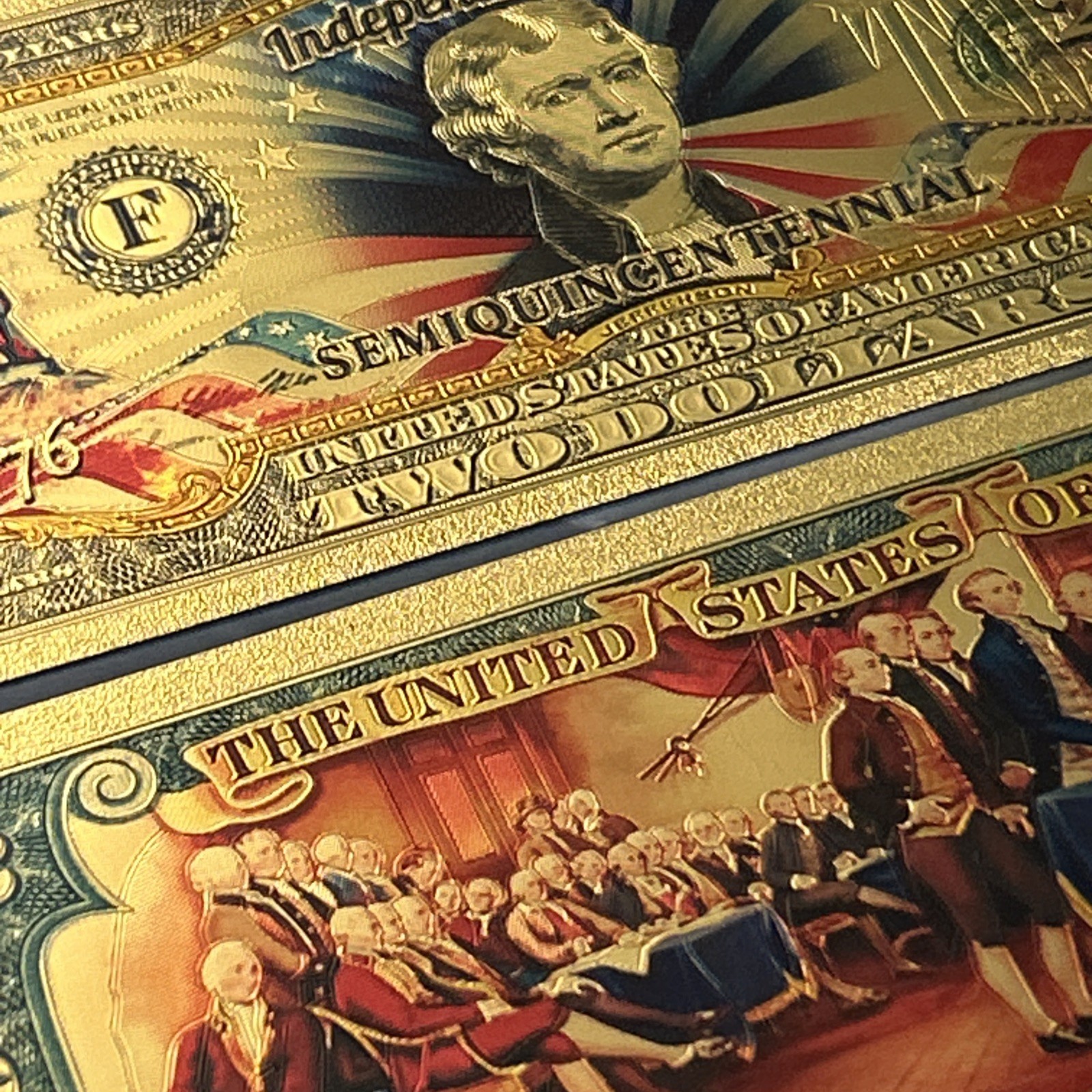 USA 250th Anniversary $2 Banknote 24K GOLD Plated Foil Rep. Collection Bill