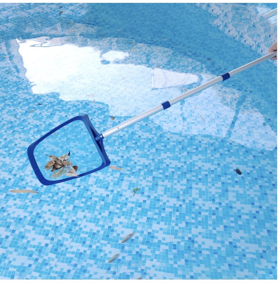 MAINSTAYS Deluxe Pool Leaf Skimmer 42" Pole & Curved Frame Telescoping Handle