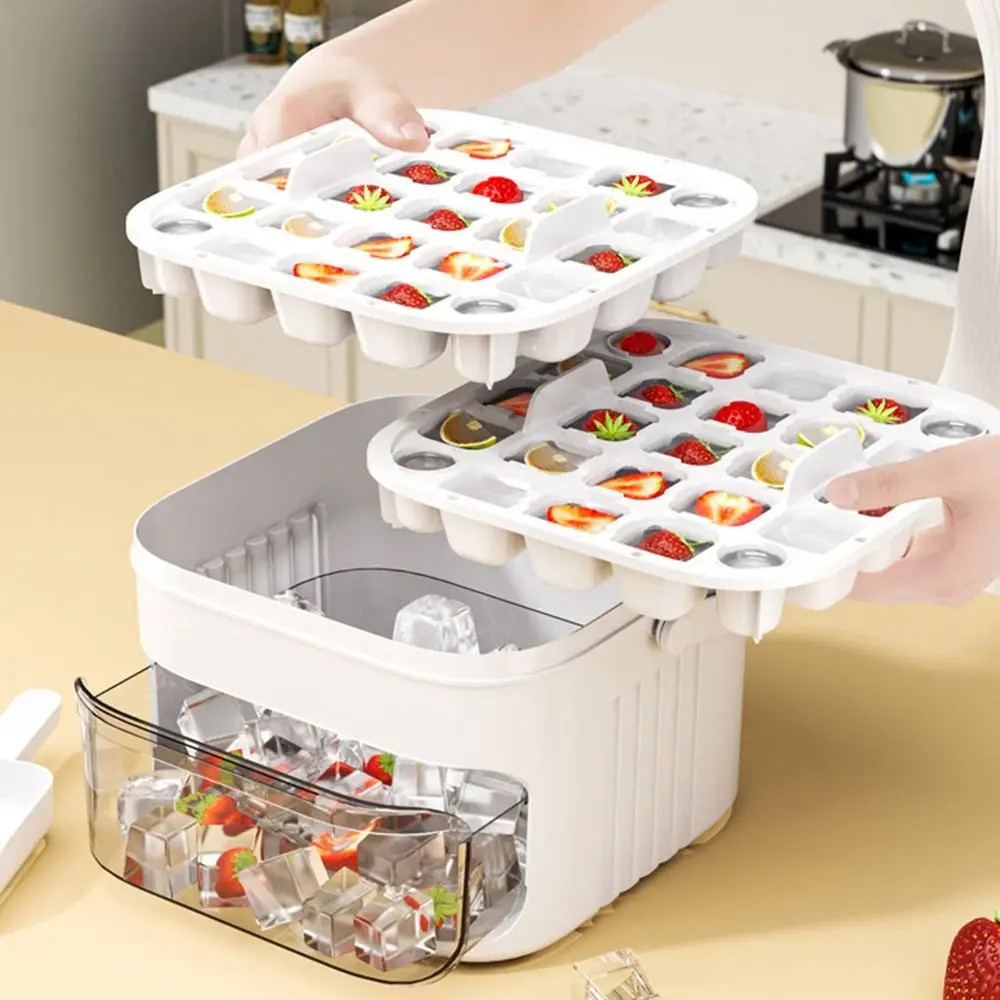 50-Cube Ice Maker with Easy Press Cap Double Layer Ice Cube Maker Refrigerator H