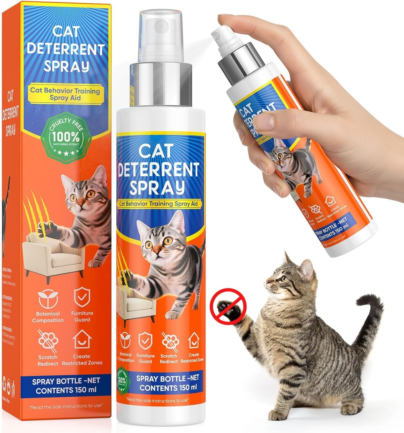 Cat Deterrent Spray for Furniture, Sofa, Rug Curtain Cat Behavior Training 150ml