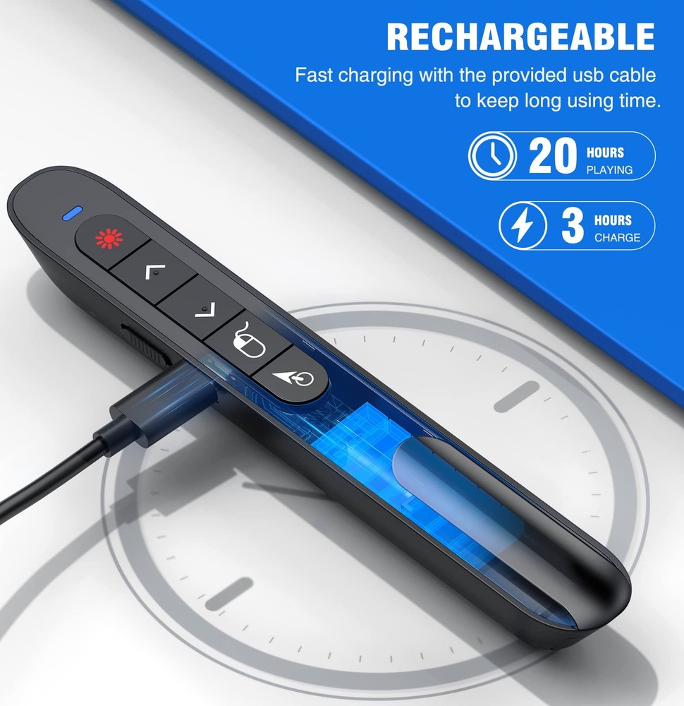 Wireless Presenter Remote with Air Mouse Control, Rechargeable USB A&C Presen...