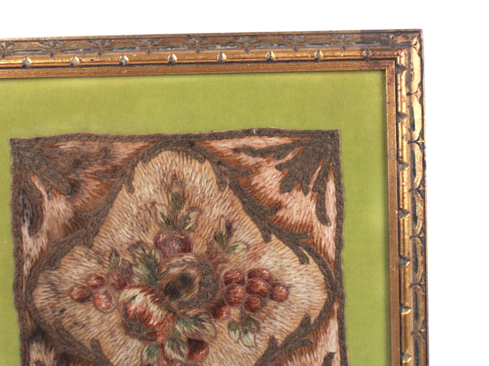Antique Needlepoint Fabric Weave Framed