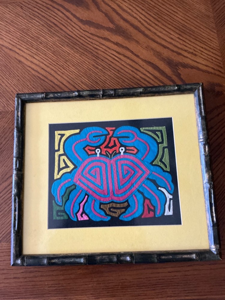 Mola Crab Panama textile Folk Art Framed