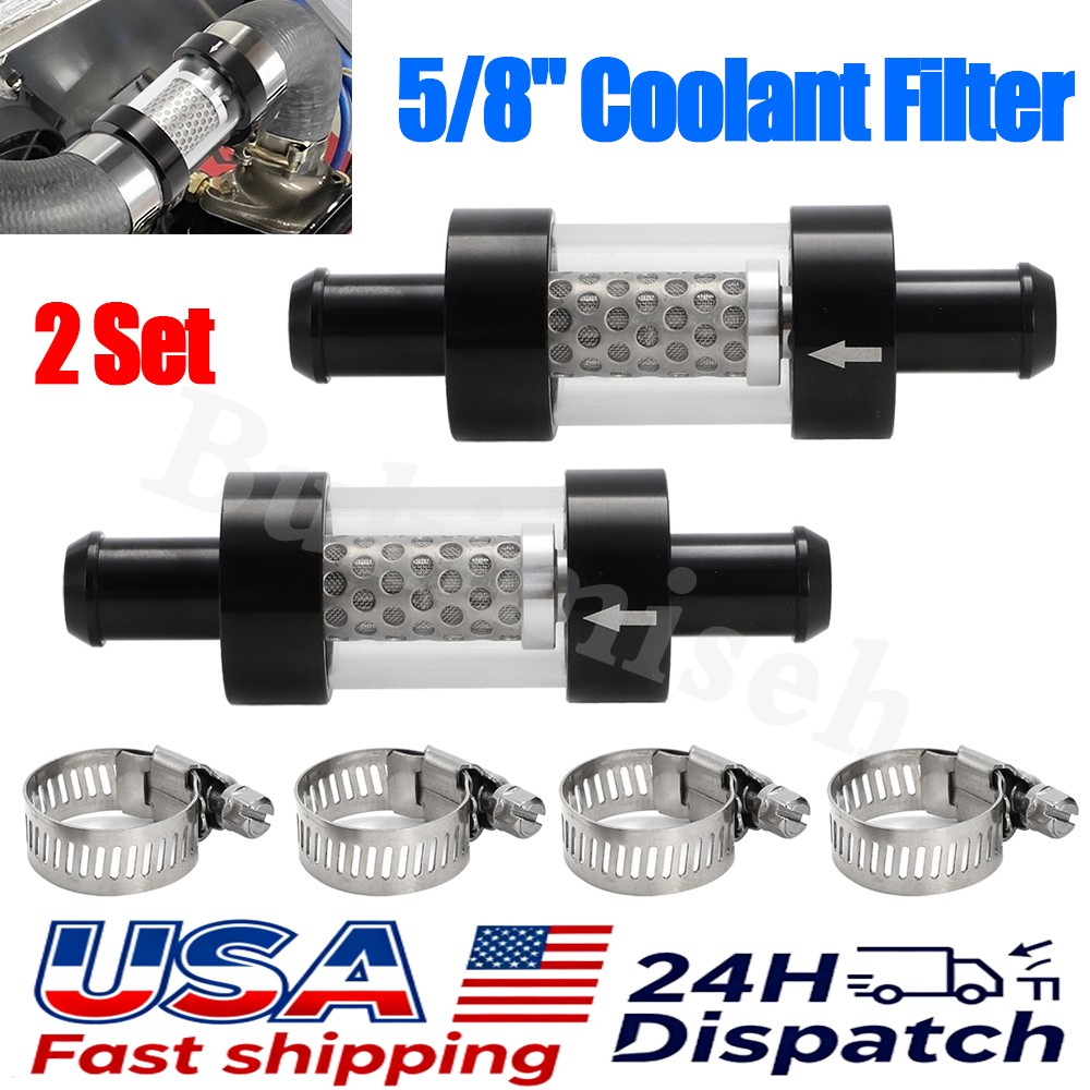 2 Sets For 5/8" Hose Inline Heater Core Coolant Filter & Inspection System 5/8"