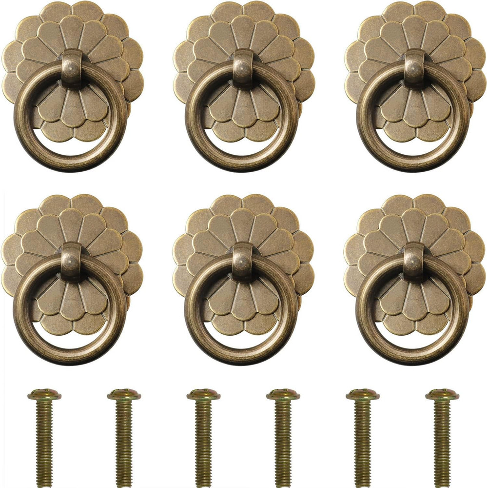 6PCS 2.5Cm Vintage Style Pull Ring Drawer Ring Pulls Vintage Decorative Handles