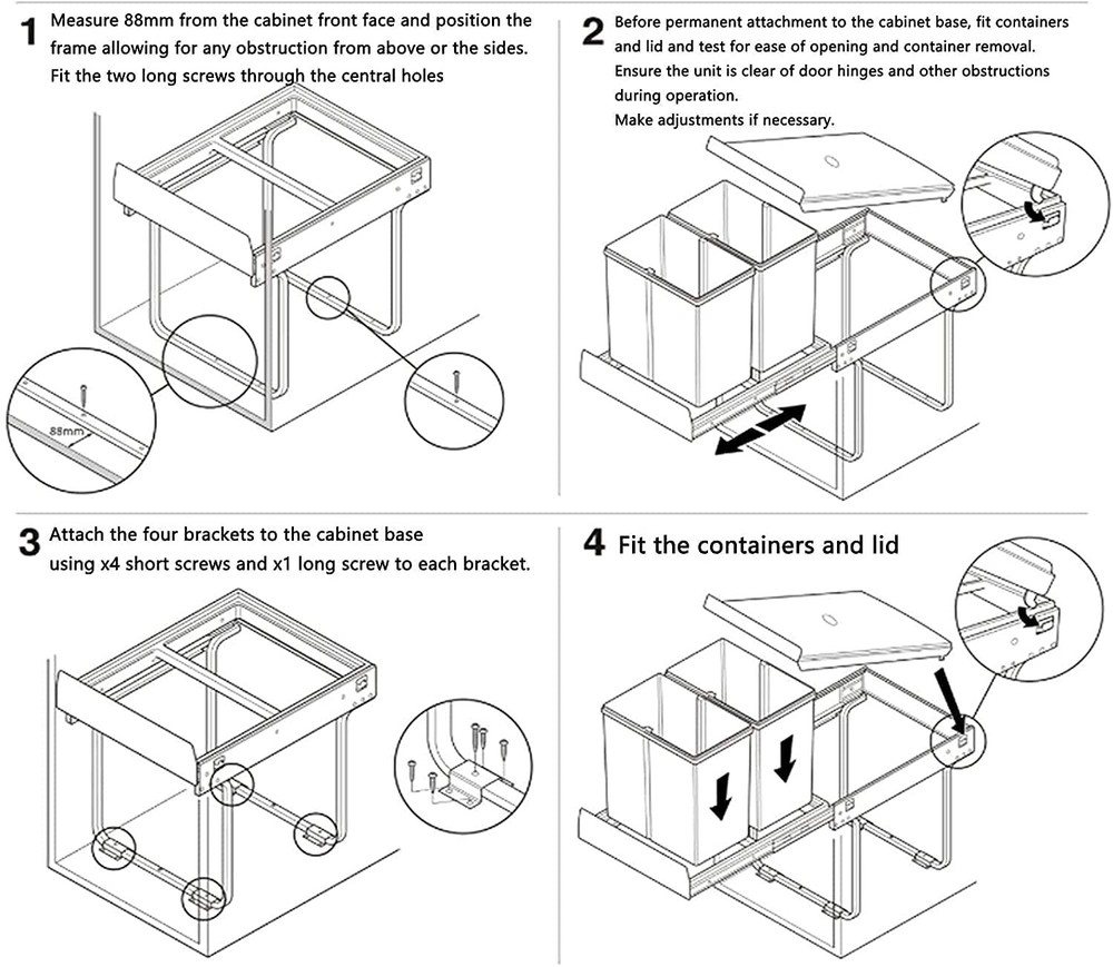 Pull Out Trash Can Under Cabinet Sink Double Sliding Grey