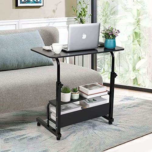 Adjustable Height Mobile Computer Desk for Small Space Rolling Writing Black