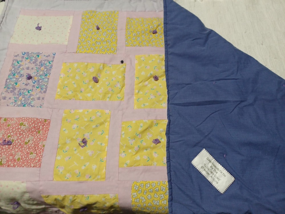 Handmade Small Reversible Patchwork Crib Quilt Multi Colored 36" x 48" A-17