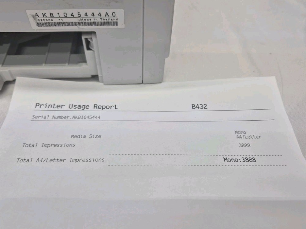 Oki B432 N22500A Networkable Duplex Monochrome Laser Printer W/ Used Toner