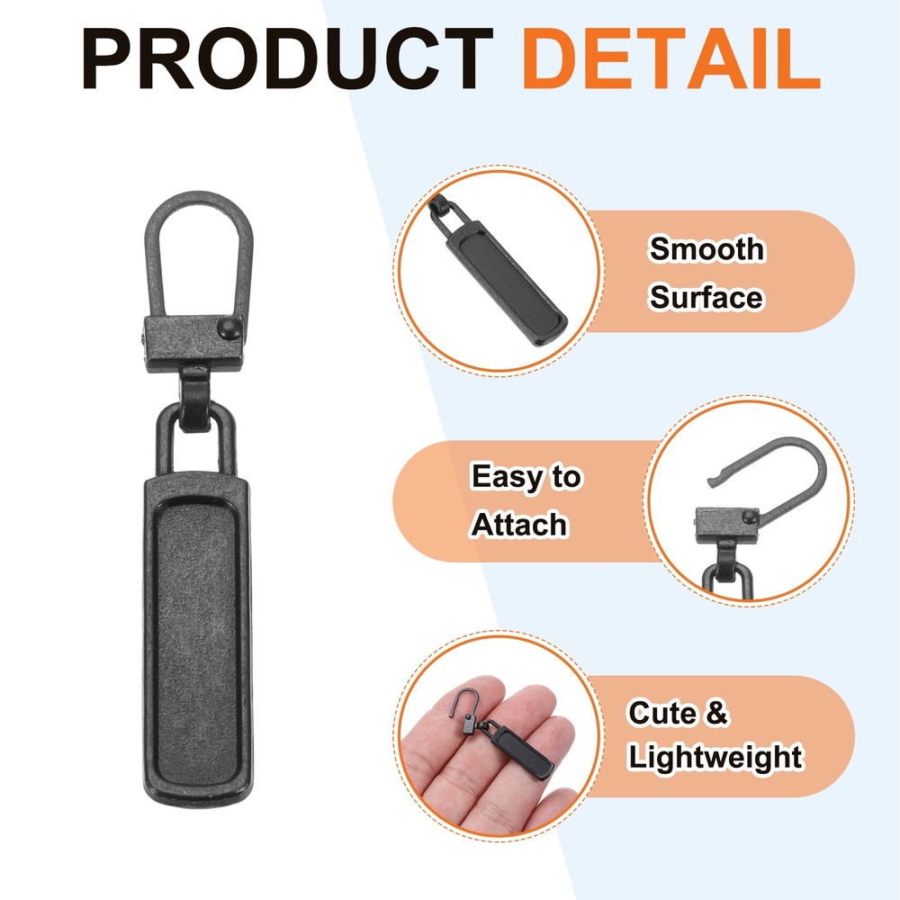 Zipper Pull Charm 6 Pcs Rectangle Shape Zipper Pull Replacement, Black