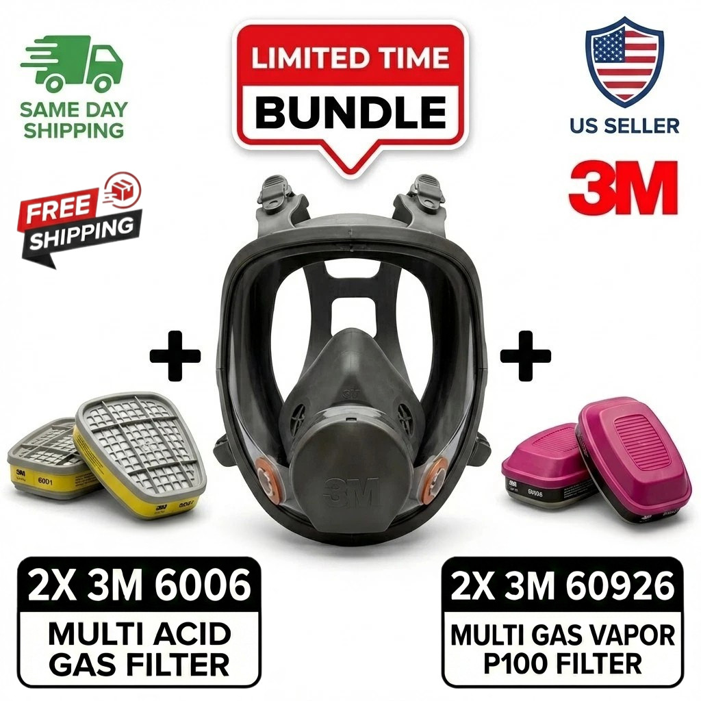 Bundle 3M 6900 LARGE FULL FACE RESPIRATOR MASK & 2 60926 GAS VAPOR+2 6006 Filter