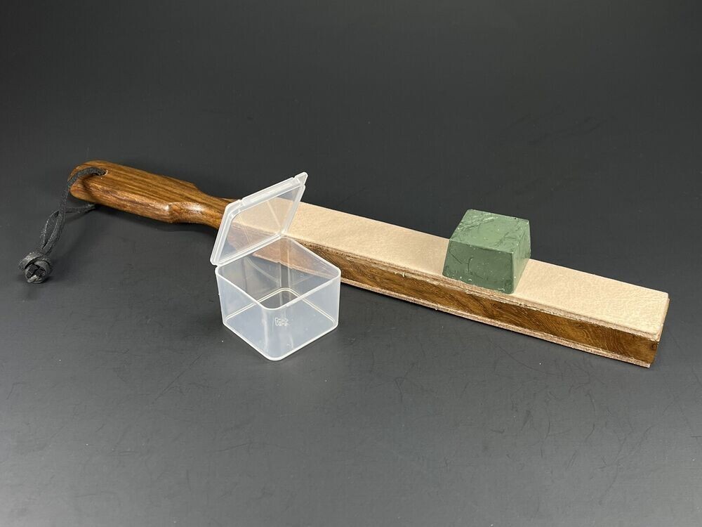 Leather Strop Double-Sided Sharpening Tool Wooden Handle+ Buffing Compound