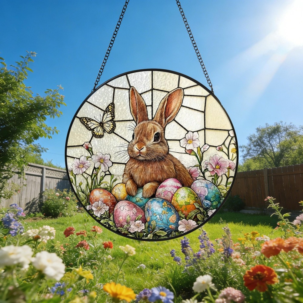 Easter Rabbit Stained Glass Suncatcher Bunny Window Hanging Easter Suncatcher