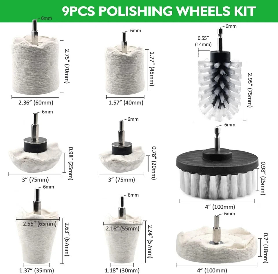 Polish Buffing Wheels Drill,Include Cloth Polish Pads Wheel Buffer Set C-9Pcs