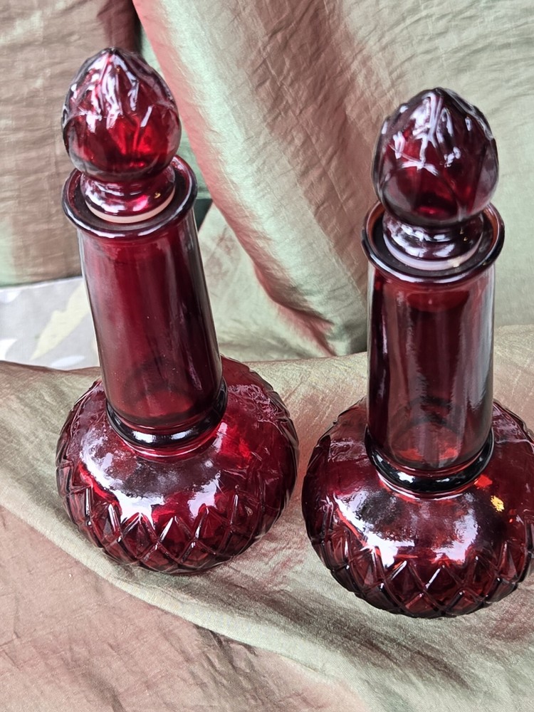 2 Vintage Avon Topaz & Occur Cologne Ruby Red Candle Shaped Perfume Bottle Empty
