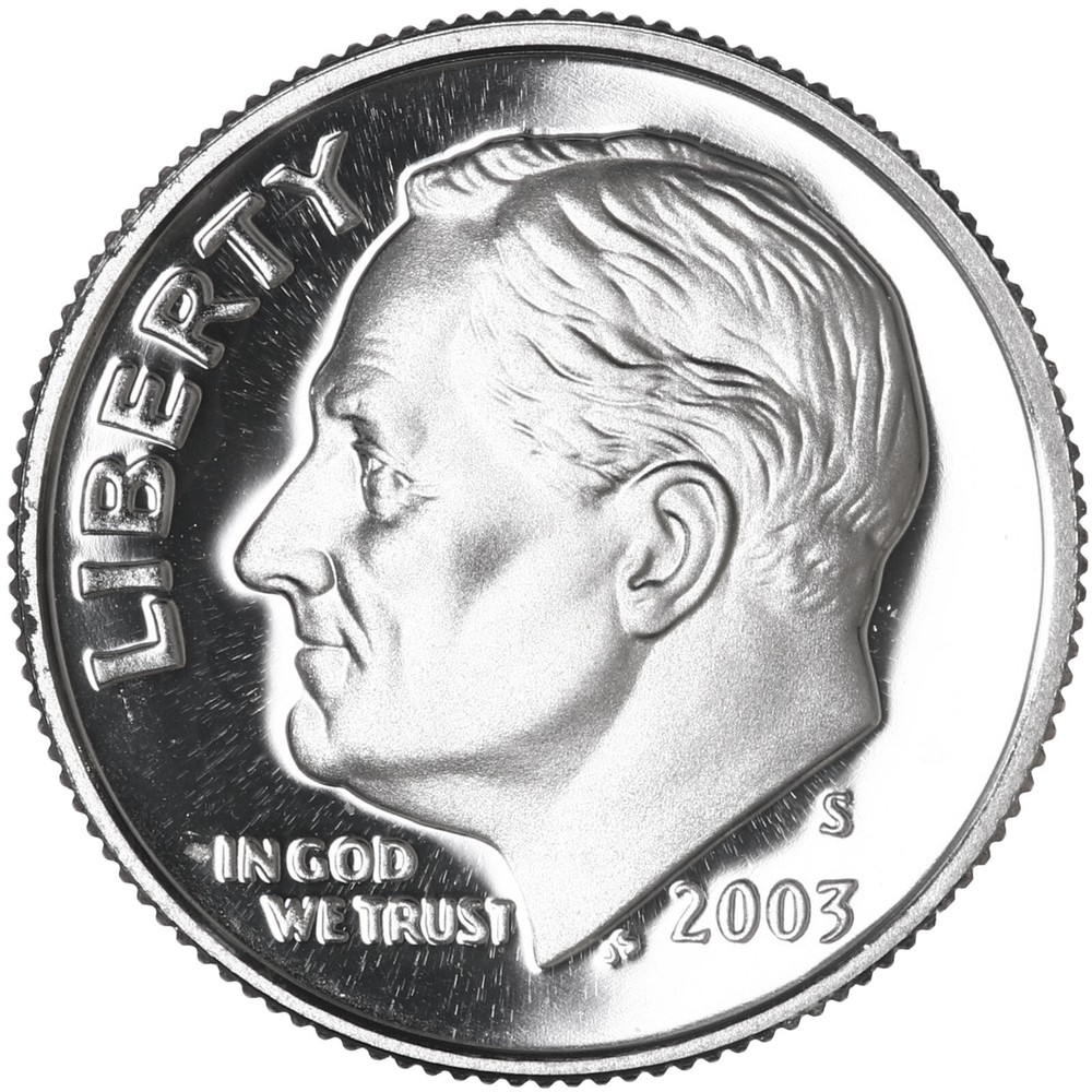 2003 S Roosevelt Dime Gem DCam Proof CN-Clad