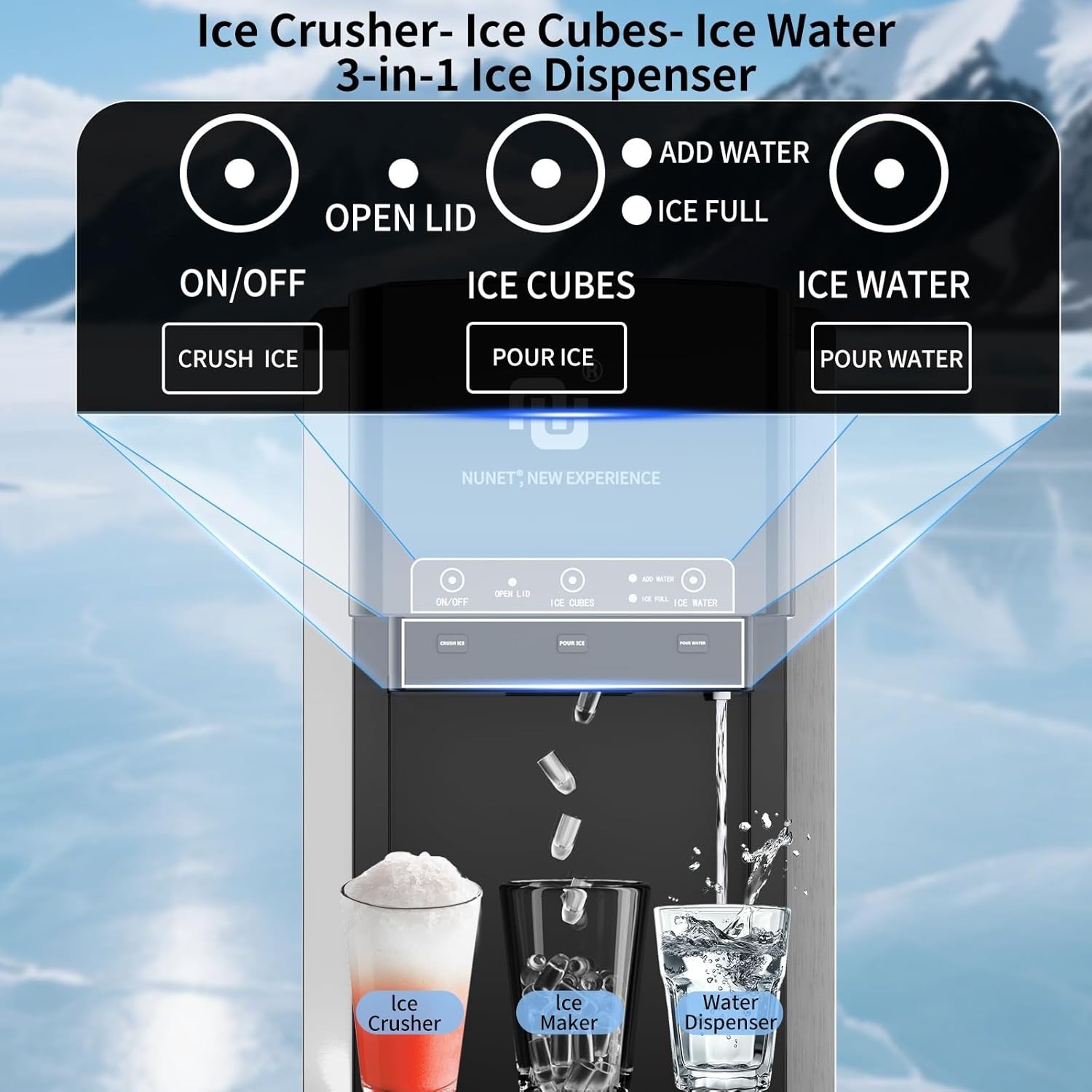 Ice maker Water Dispenser w. Crusher (Water Bottle Bottom-Loading)