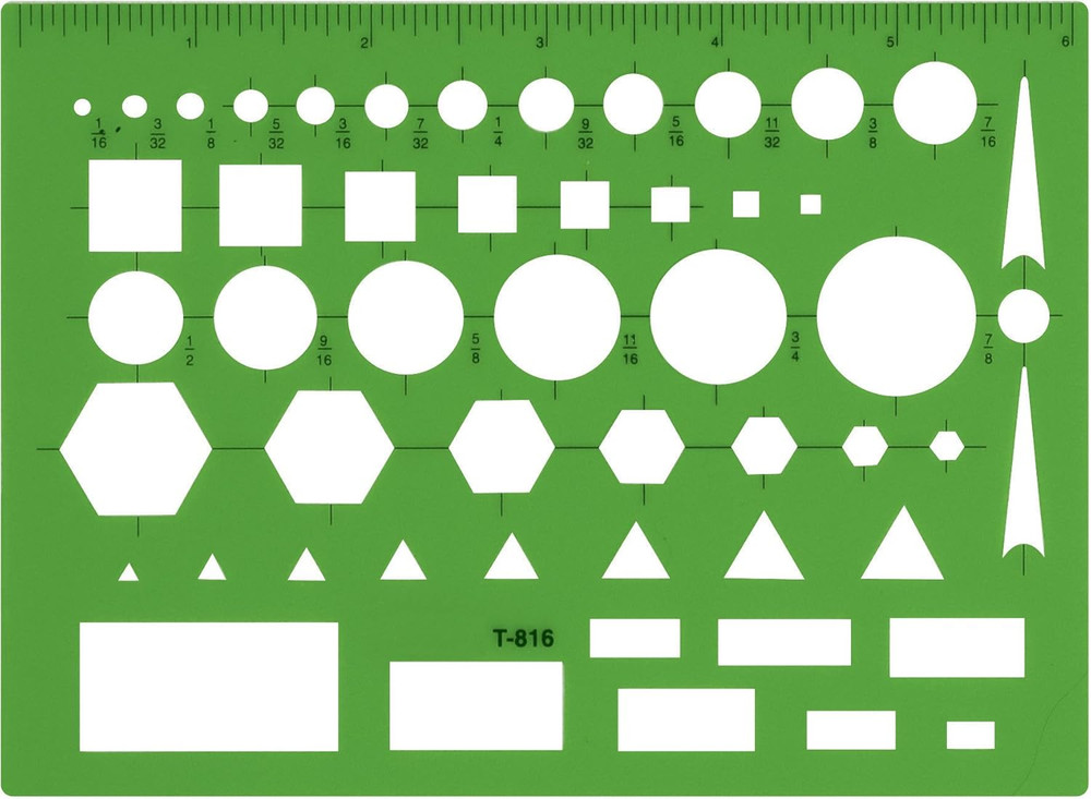 T-816 All-Purpose Technical Drawing Template, Plastic Shape Template Tool, Green