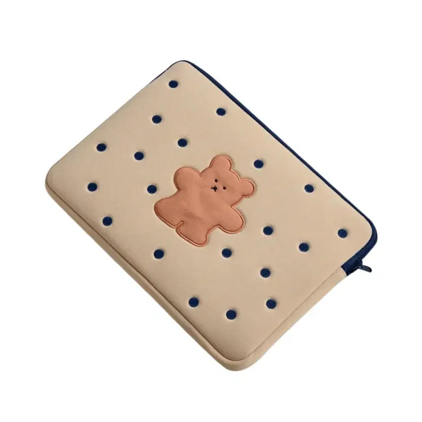 Bear Laptop Dot Pouch 13 Inch Beige Navy Dot