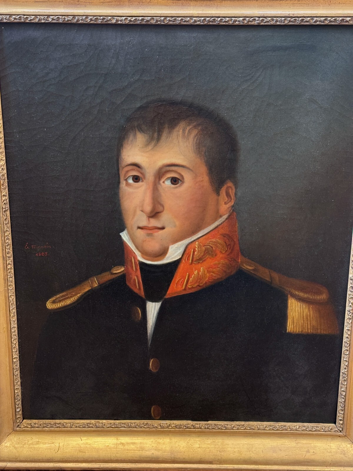 1803 Hand Painted Signed Portrait Napoleon Navy Officer Waterloo Battle War