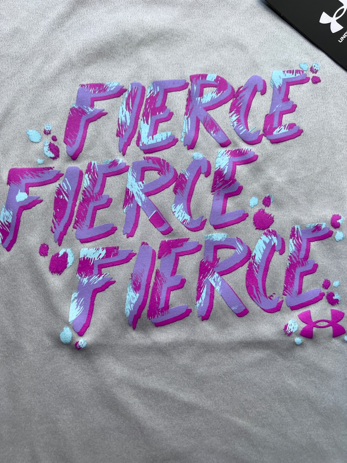 NWT Under Armour YLG Girls Gray/Lavender/Magenta/Aqua FIERCE Printed Shorts Set